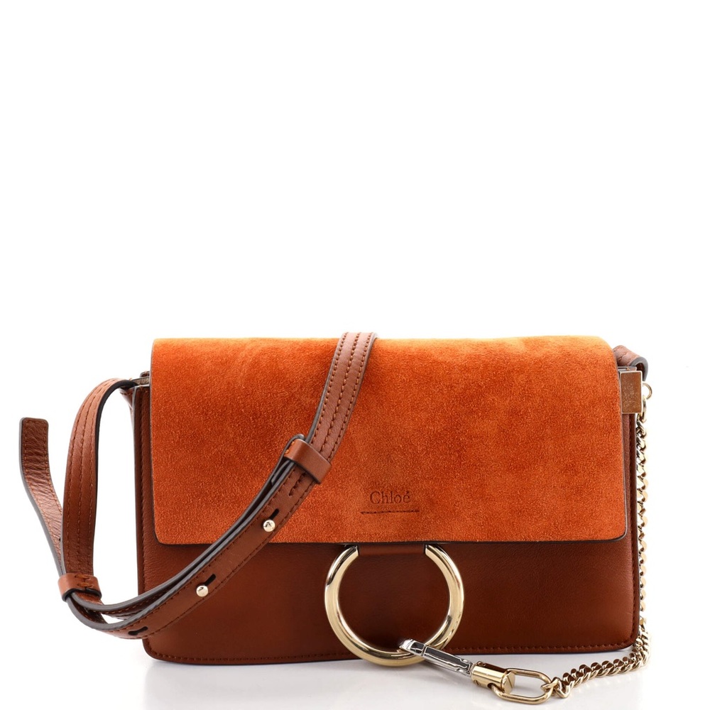 Chloe Brown Leather and Suede Small Faye Shoulder Bag